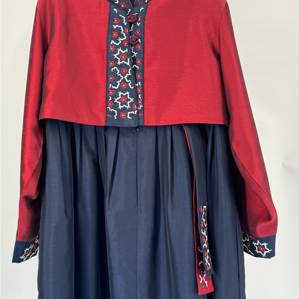 Jung Jung-sook Hanbok Dress Size 88 (US 10) | Red & Navy Embroidered